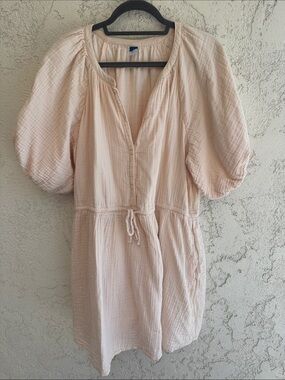 Old Navy Cream Elastic Waist Gauze puff sleeve dress size Large